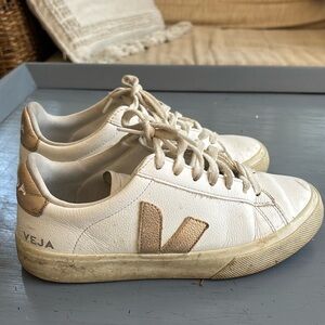 Veja Classic White and Tan Sneakers